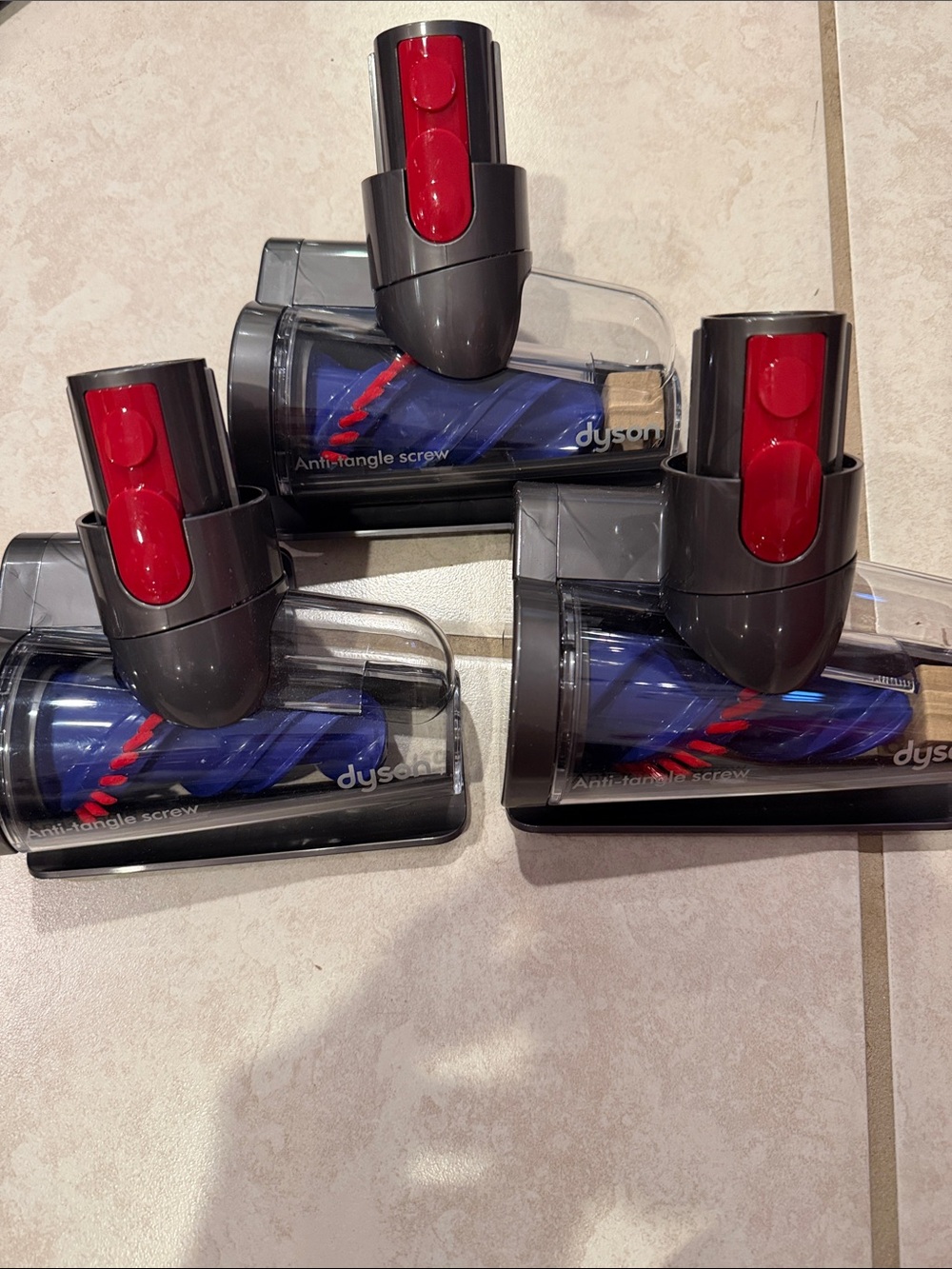 Dyson Mini Motorhead Brush Heads in Gray with Red & Blue Accents
